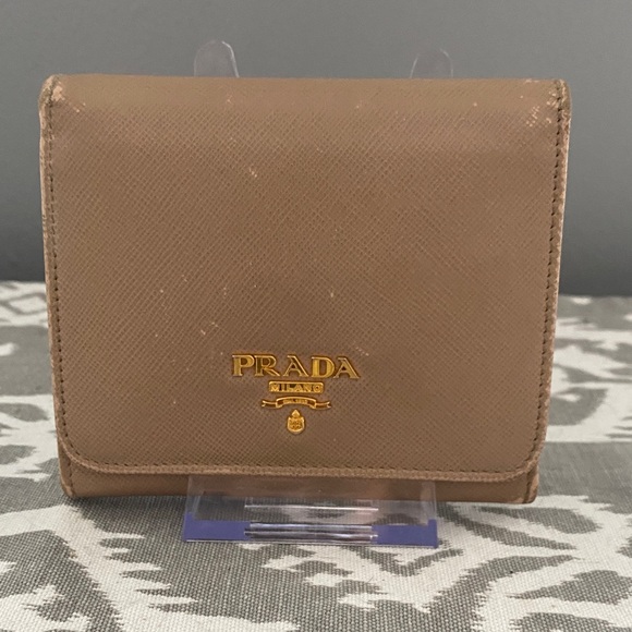 Prada Handbags - Prada Saffinao Beige Leather Bi-Fold Wallet